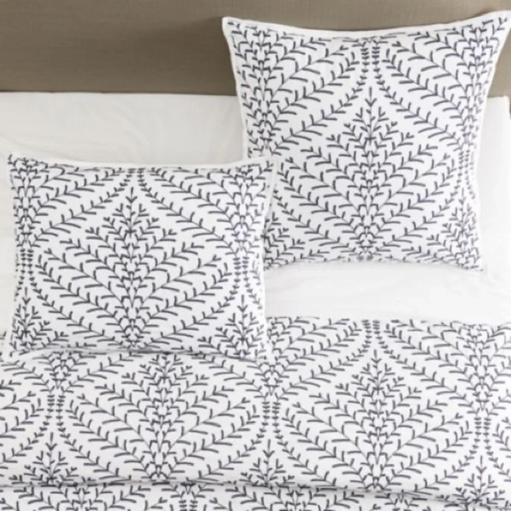Ballard Designs Ada Embroidered Euro Shams Linen Cotton Blend Set of 2